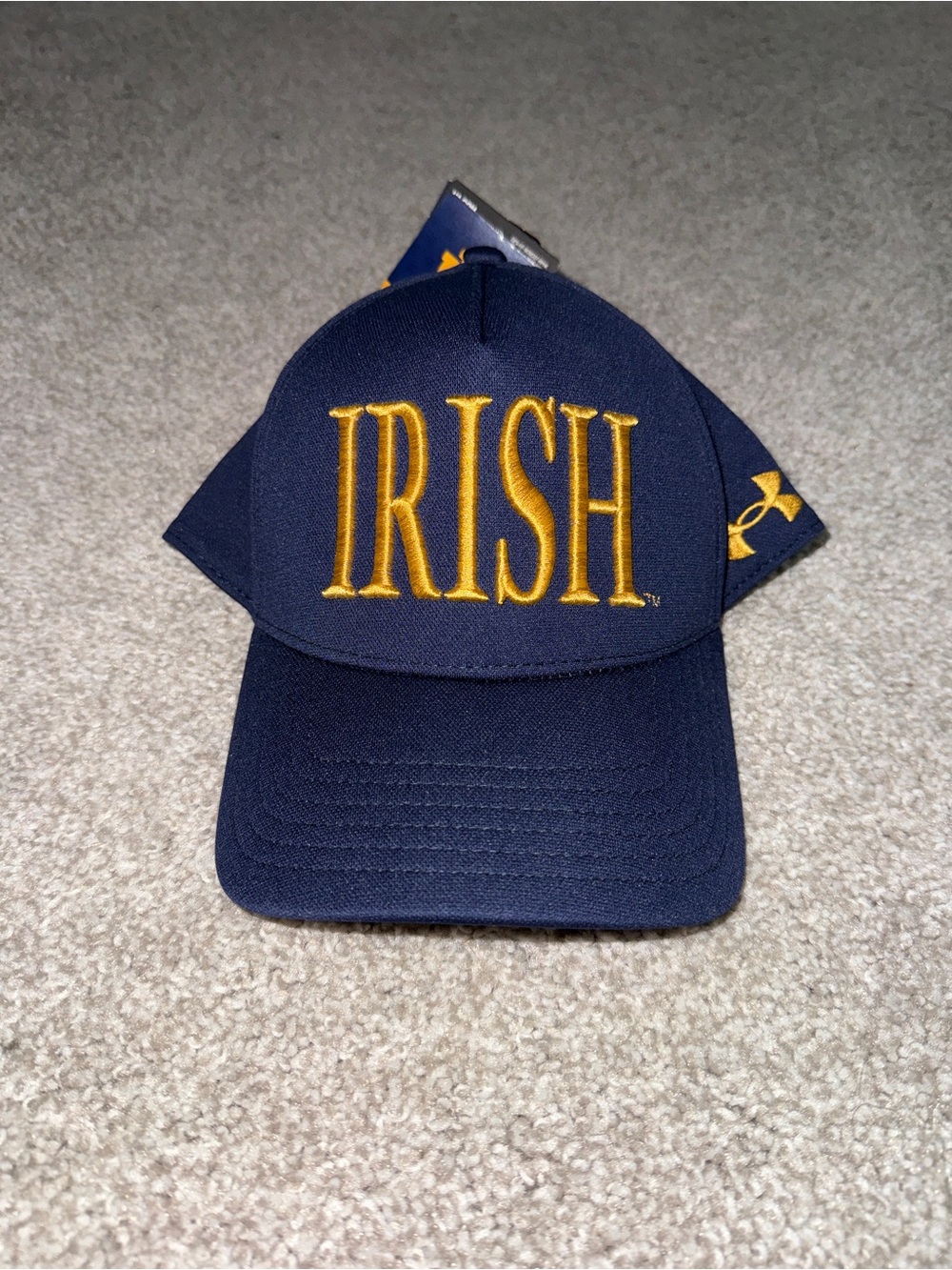 Team Issues Under Armour Navy and Gold 'IRISH' Baseball Cap